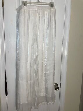 Crystal Sheer White Lined Palazzo Pants L.